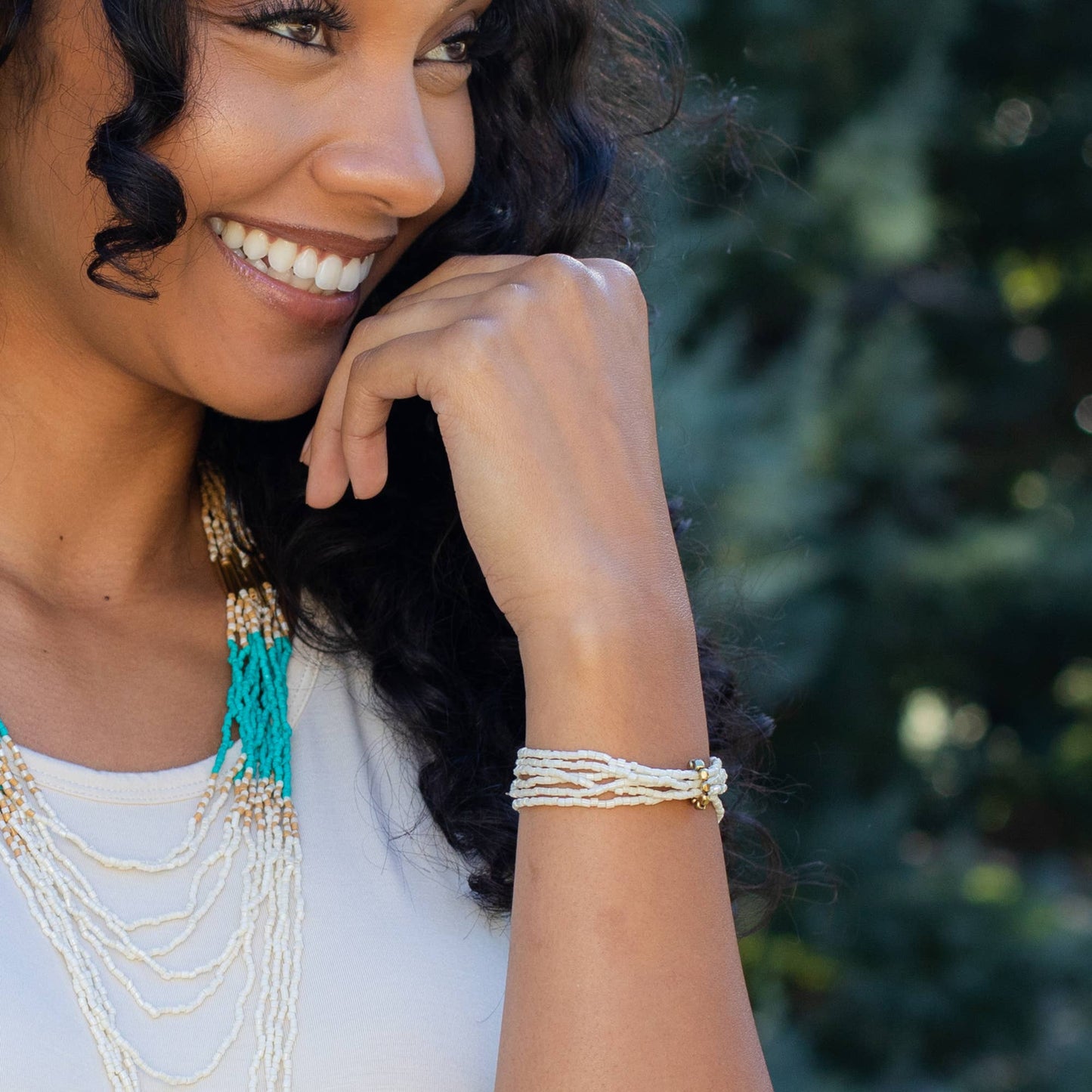 Anju Jewelry - Sachi Island Waterfalls Bracelet - White Solid Stretch