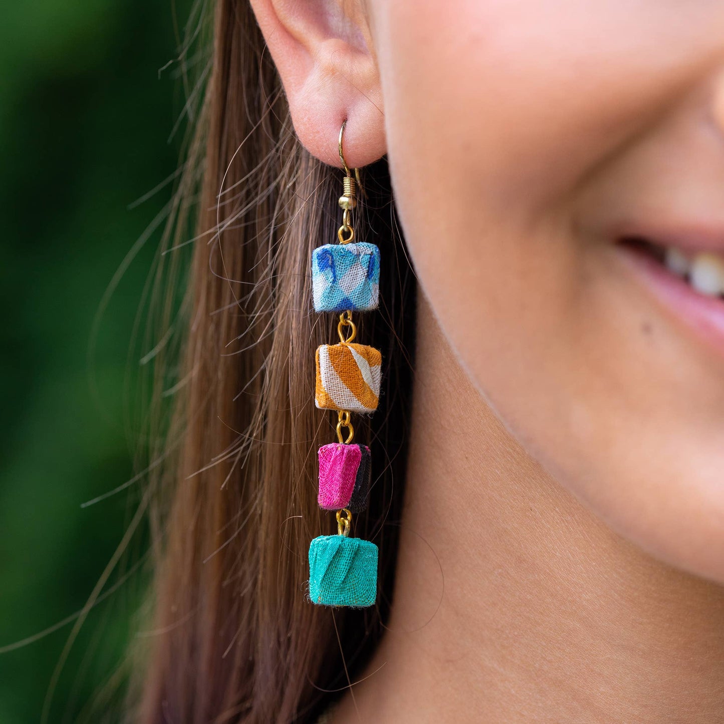 Anju Jewelry - Aasha Four Cascading Square Beads Drop Earrings