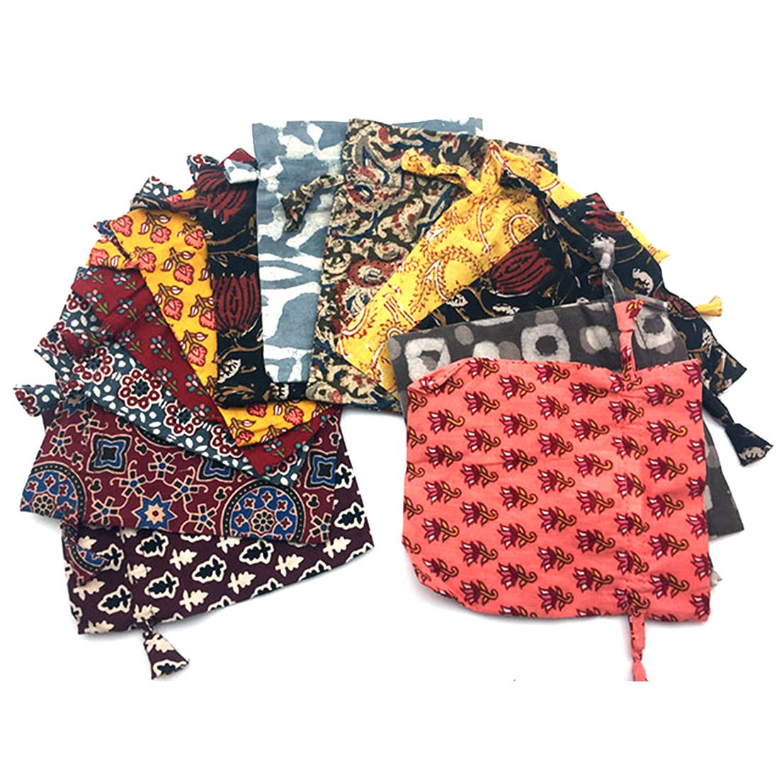 Block-Printed Cotton Drawstring Pouches