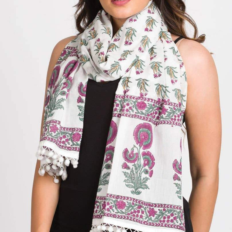 Deep Pink Botanical Cotton Scarf