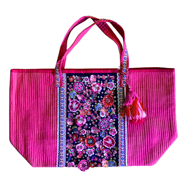 Luscious Hot Pink Flower Tote - Masala My Life