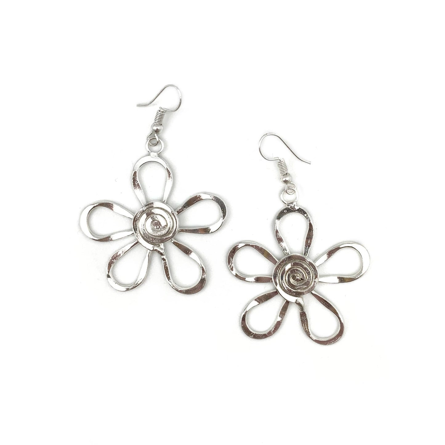 Anju Jewelry - Silver Plated Earrings - Spiral Center Flower