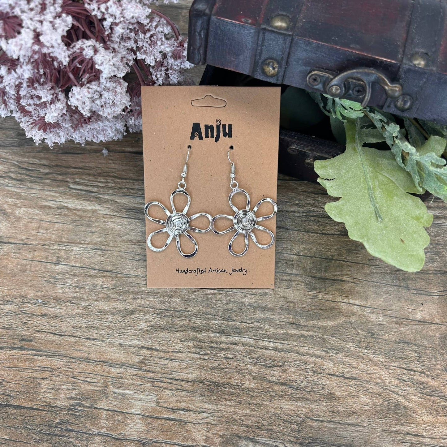 Anju Jewelry - Silver Plated Earrings - Spiral Center Flower