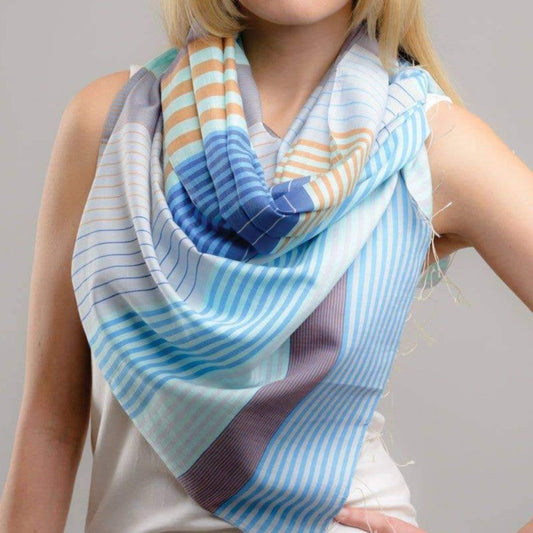 Modern Stripe Shades of Blue Scarf