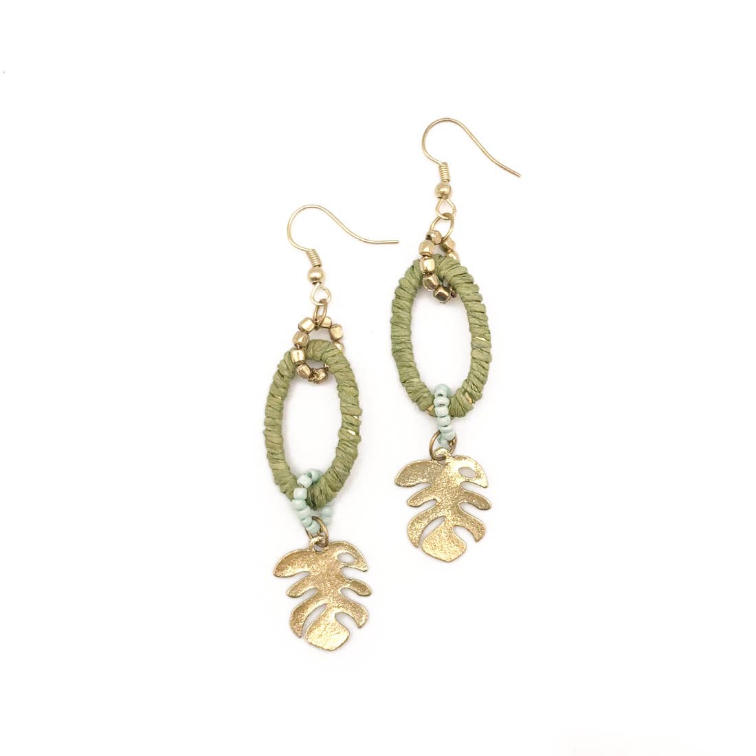 Sage Oval and Leaf Earrings (Fall Naturals)