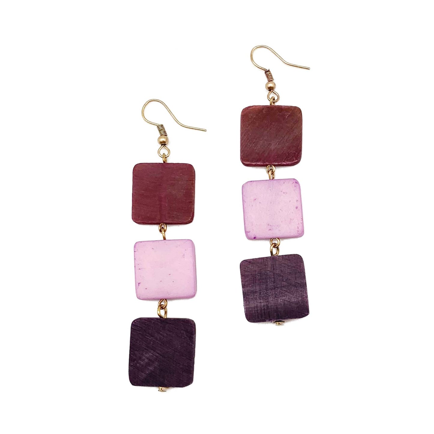 Anju Jewelry - Omala Primrose and Plum Collection Earrings - Three Squares
