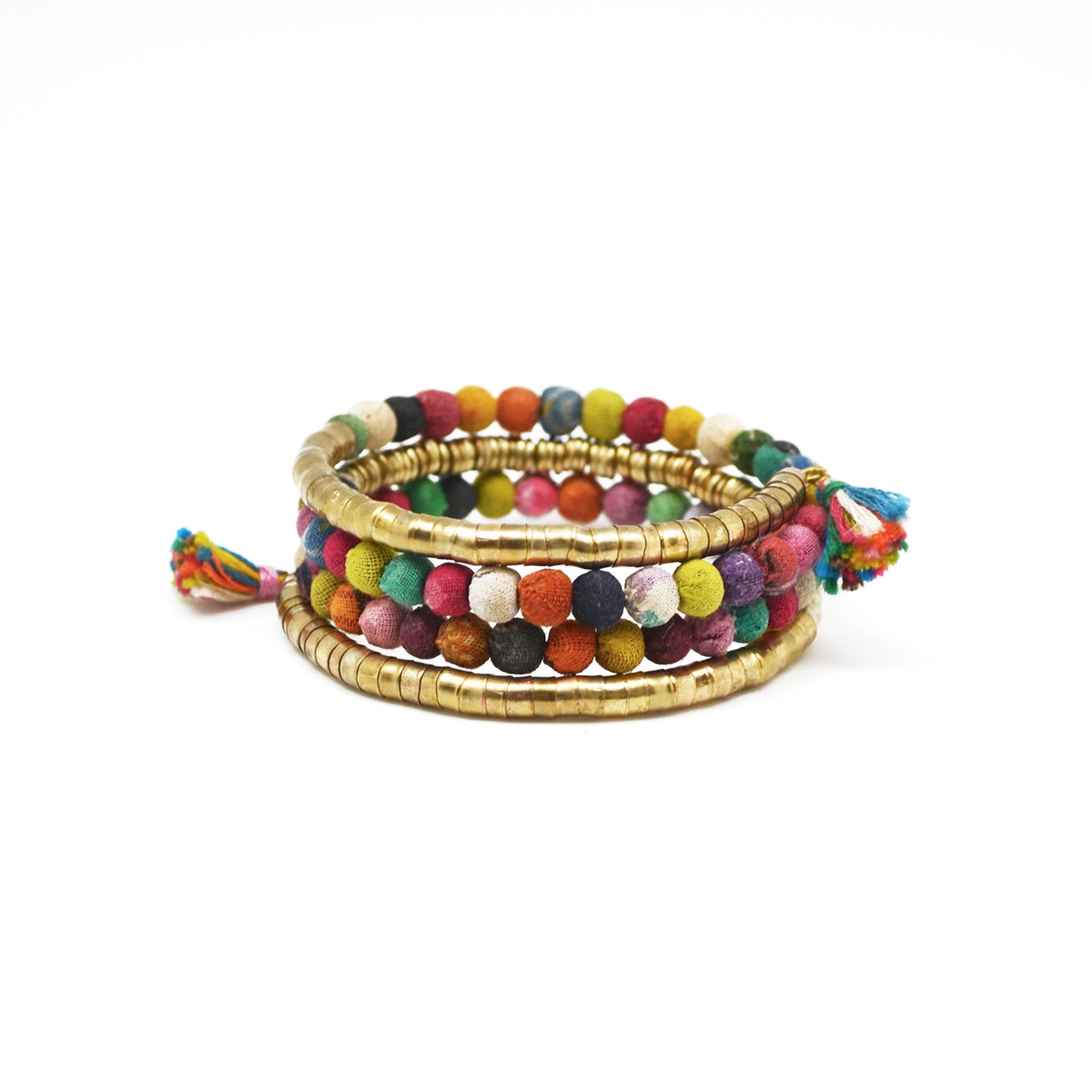 Beaded Wrap Bracelet with Tassels (Recycled Saris!)